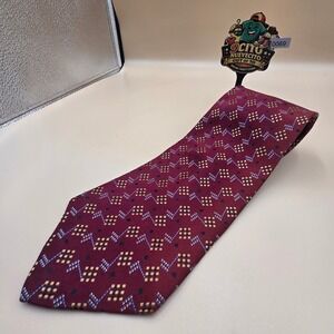 Audrey Buckner Mens Silk Tie Burgundy Geometric Gold Blue Hand Tailored 4 Inch